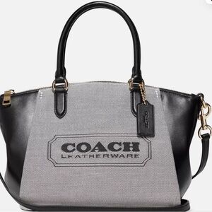 Coach Elise Badge Jacquard Satchel Crossbody Bag In Salt Black